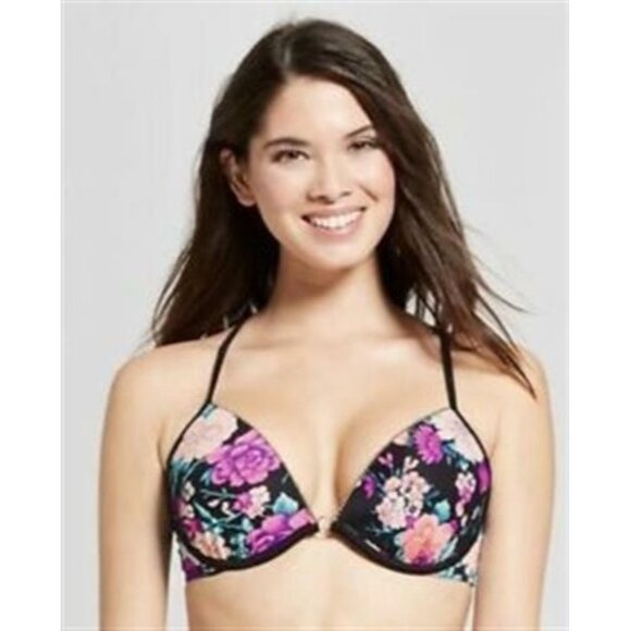 NWOT Shade & Shore 34C Light Lift Tie-back Black Floral Swim Top #87882 - Picture 1 of 3